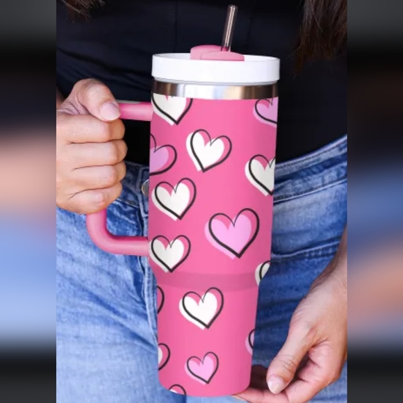Other - ❤️ Last TWO! NEW Rose Red Valentines Heart Printed Thermos Cup with Handle 40oz